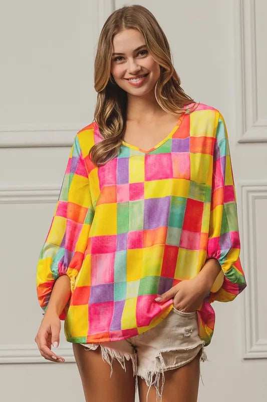 BiBi Multi Block Bubble Pop Ballon Top - Trendsi - Flyclothing LLC