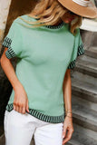 Round Neck Short Sleeve Knit Top - Trendsi - Flyclothing LLC