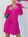 Tied Button Up Long Sleeve Dress - Trendsi - Flyclothing LLC