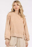 Mittoshop Side Slit Exposed Seam Round Neck Sweatshirt - Trendsi - Flyclothing LLC