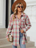 Plaid Collared Neck Long Sleeve Shirt - Trendsi - Flyclothing LLC