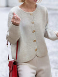 Bow Button Down Round Neck Long Sleeve Cardigan - Trendsi - Flyclothing LLC