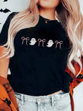 Halloween Ghost Bow Graphic Short Sleeve T-Shirt - Trendsi - Flyclothing LLC