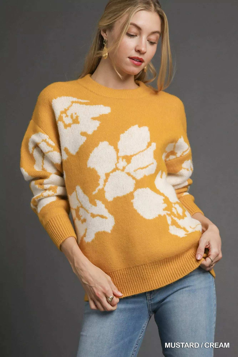 Umgee Floral Long Sleeve Sweater - Trendsi - Flyclothing LLC