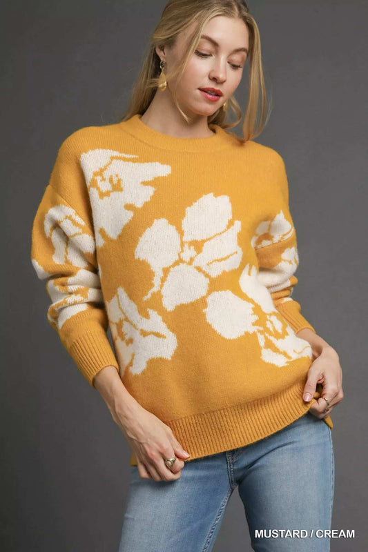 Umgee Floral Long Sleeve Sweater - Trendsi - Flyclothing LLC