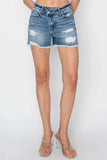 RISEN Stepped Waist Frayed Denim Shorts - Trendsi - Flyclothing LLC