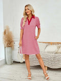 Contrast Striped Short Sleeve Mini Dress - Trendsi - Flyclothing LLC