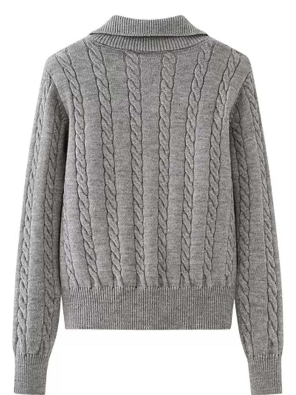 Cable-Knit Half Zip Long Sleeve Sweater - Trendsi - Flyclothing LLC