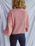 Round Neck Dropped Shoulder Long Sleeve Sweater - Trendsi - Flyclothing LLC