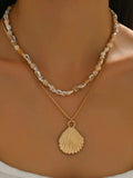 18K Gold-Plated Shell Layered Shell Pendant Necklace - Trendsi - Flyclothing LLC