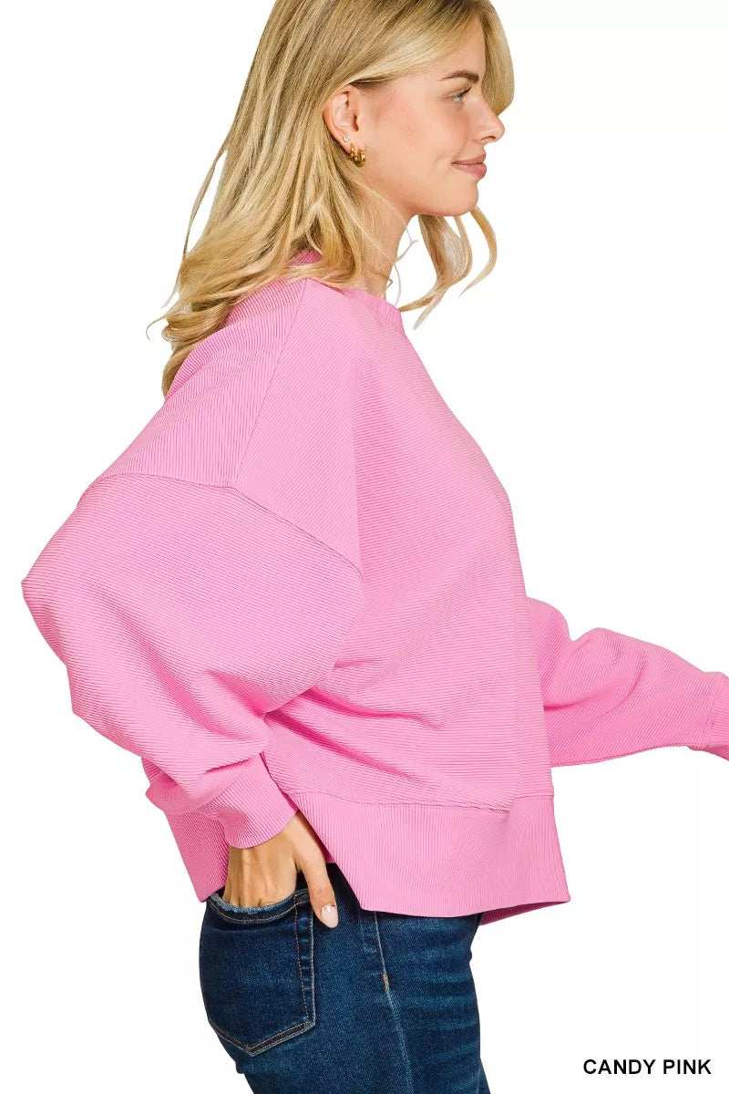 Zenana Ribbed Round Neck Pullover and Shorts Set - Trendsi - Flyclothing LLC