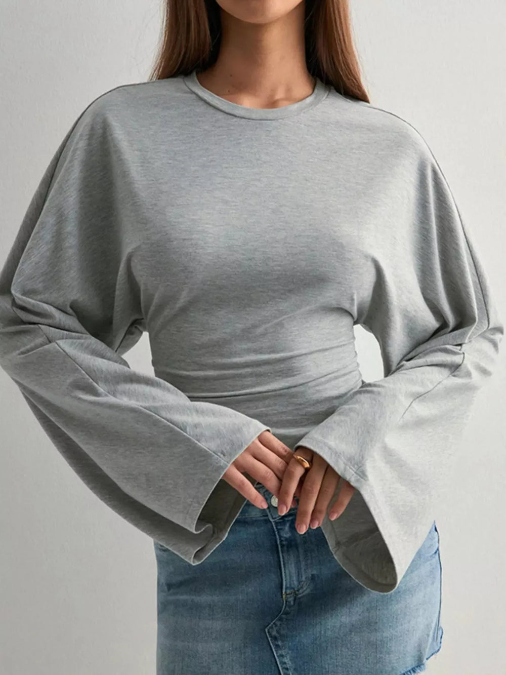 Full Size Long Sleeve Fitted T-Shirt Plus Size - Trendsi - Flyclothing LLC