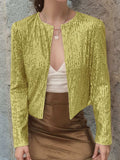 Full Size Sequin Open Front Cropped Jacket - Trendsi - Flyclothing LLC