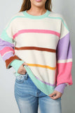 Contrast Striped Round Neck Drop Shoulder Sweater - Trendsi - Flyclothing LLC