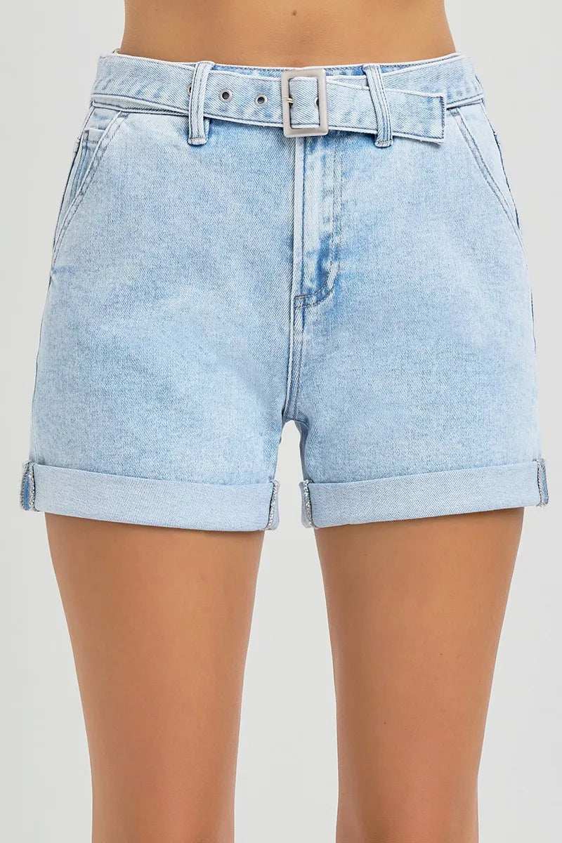 RISEN Full Size High Rise Belted Roll Up Shorts Plus Size - Trendsi - Flyclothing LLC