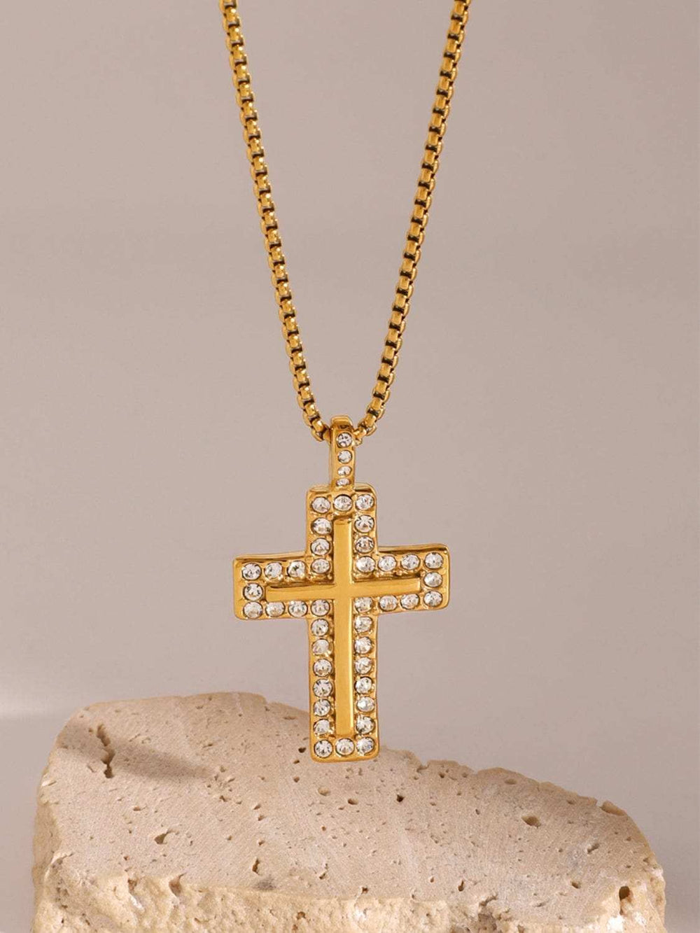 18K Gold-Plated Inlaid Zircon Cross Necklace - Trendsi - Flyclothing LLC