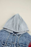 Raw Hem Drawstring Plaid Denim Jacket - Trendsi - Flyclothing LLC