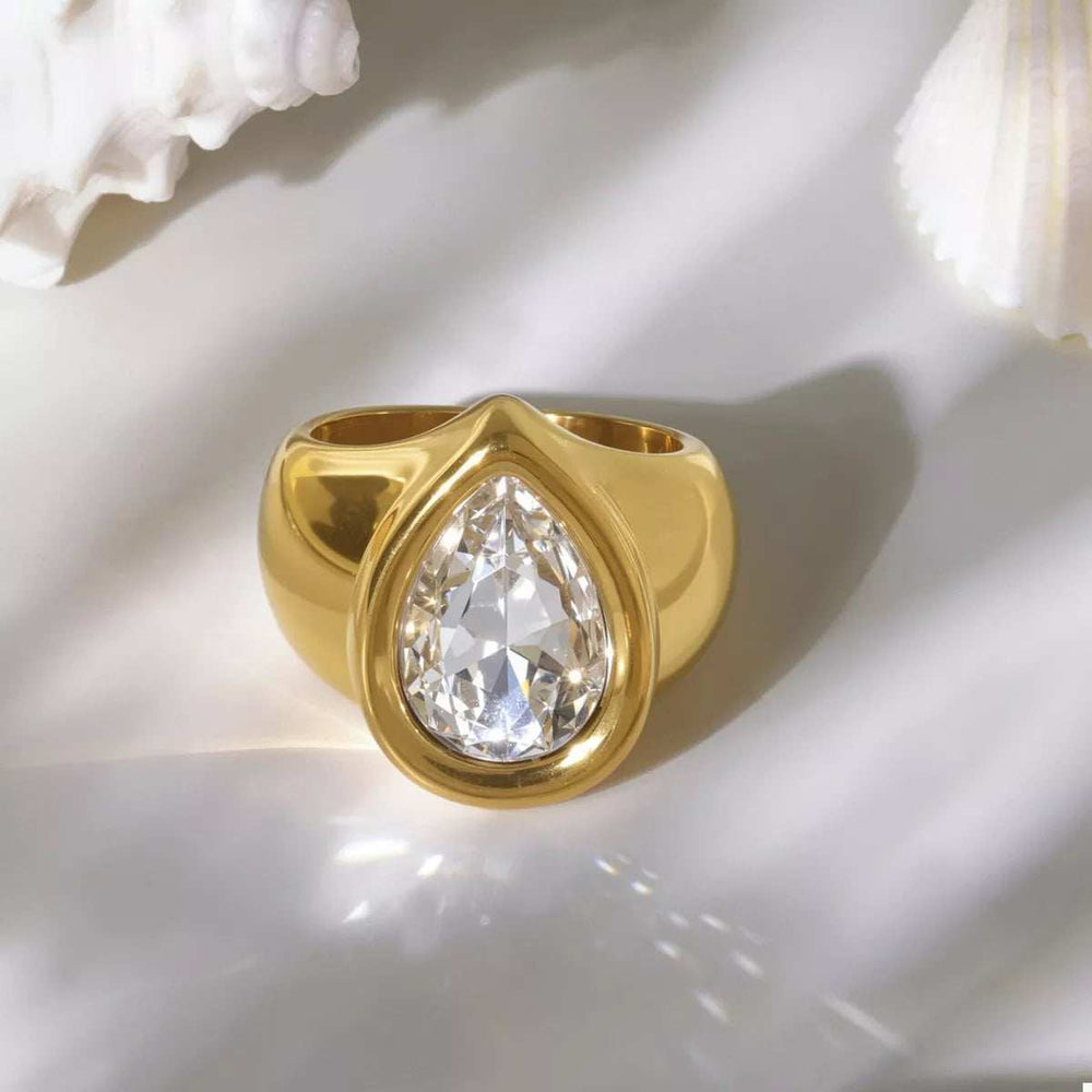 18K Gold-Plated Teardrop Zircon Ring - Trendsi - Flyclothing LLC