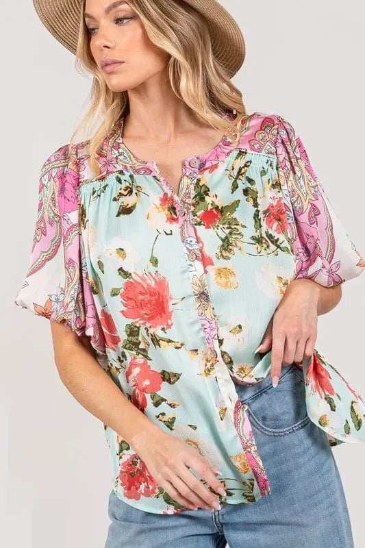 SAGE+FIG Plus Size Floral Mineral Wash French Terry Button Up Shirt - Trendsi - Flyclothing LLC