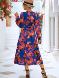Printed Surplice Long Sleeve Midi Dress - Trendsi - Flyclothing LLC