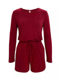 Long Sleeve Drawstring Romper - Trendsi - Flyclothing LLC
