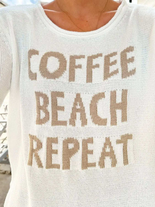 Letter Graphic Round Neck Long Sleeve Sweater - Trendsi - Flyclothing LLC