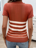 Striped Round Neck Short Sleeve Knit Top - Trendsi - Flyclothing LLC