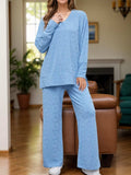 Flower V-Neck Long Sleeve Top and Pants Set - Trendsi - Flyclothing LLC