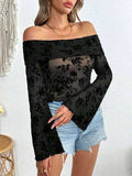 Off-Shoulder Flare Sleeve Lace Top - Trendsi - Flyclothing LLC