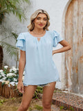 Cutout Round Neck Short Sleeve Blouse - Trendsi - Flyclothing LLC