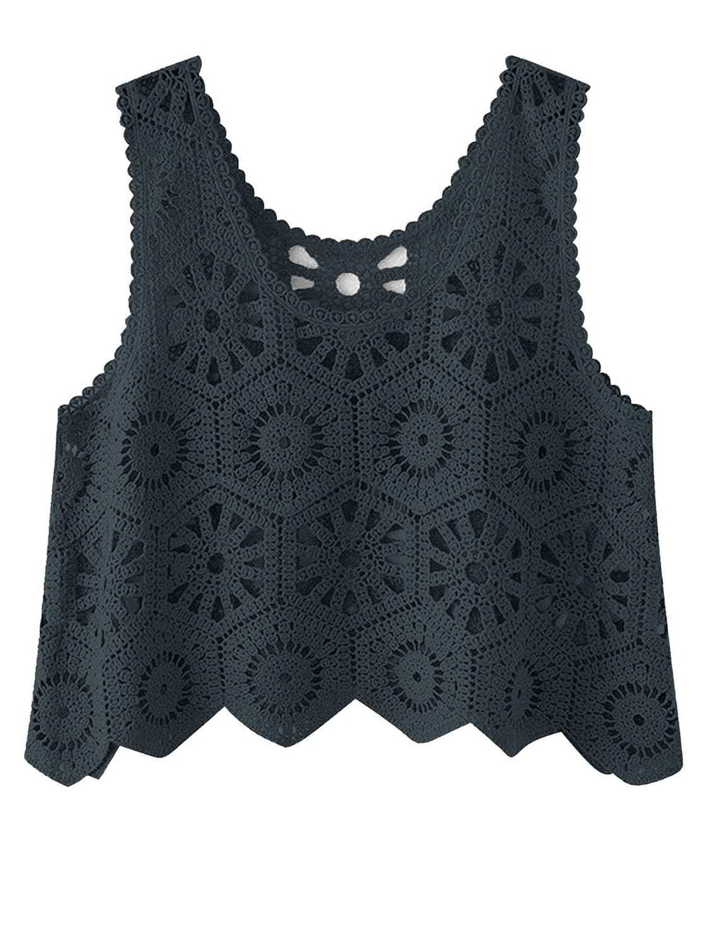Openwork Round Neck Knit Vest - Trendsi - Flyclothing LLC