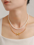 3 Piece Pearl Necklace, Bow Necklace and Stud Earrings Jewelry Set - Trendsi - Flyclothing LLC