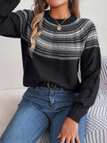 Contrast Round Neck Long Sleeve Sweater - Trendsi - Flyclothing LLC
