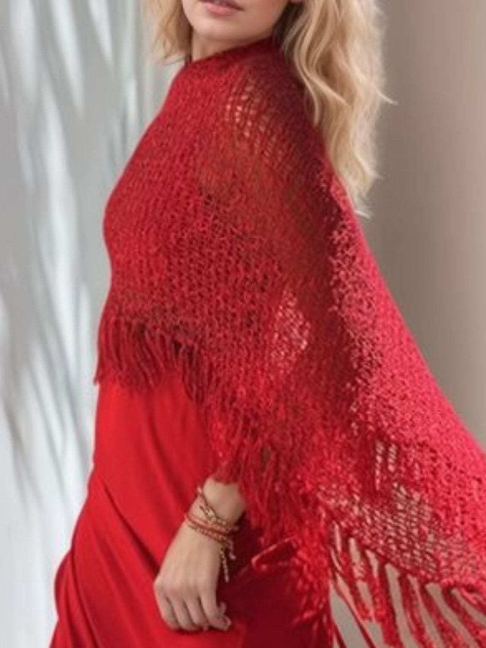 Tassel Boat Neck Knit Shawl - Trendsi - Flyclothing LLC
