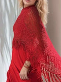 Tassel Boat Neck Knit Shawl - Trendsi - Flyclothing LLC