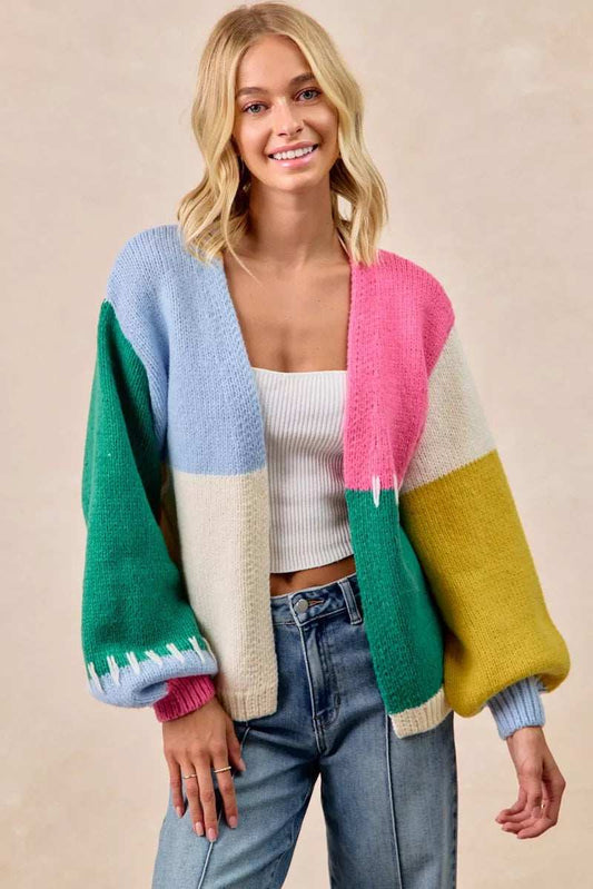 BiBi Color Block Open Front Sweater Cardigan - Trendsi - Flyclothing LLC
