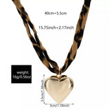 Leopard Print Choker with Golden Heart Pendant Necklace - Trendsi - Flyclothing LLC
