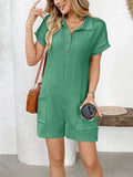 Button Detail Collared Neck Short Sleeve Romper - Trendsi - Flyclothing LLC