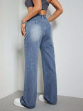 High Rise Wide Leg Jeans with Pockets - Trendsi - Flyclothing LLC