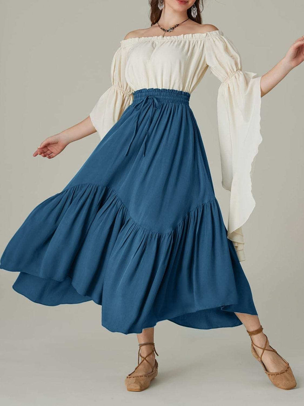 Smocked Waist Band Ruched Layered Skirt - Trendsi - Flyclothing LLC