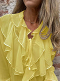 Ruffled Tie Front Flounce Sleeve Blouse - Trendsi - Flyclothing LLC