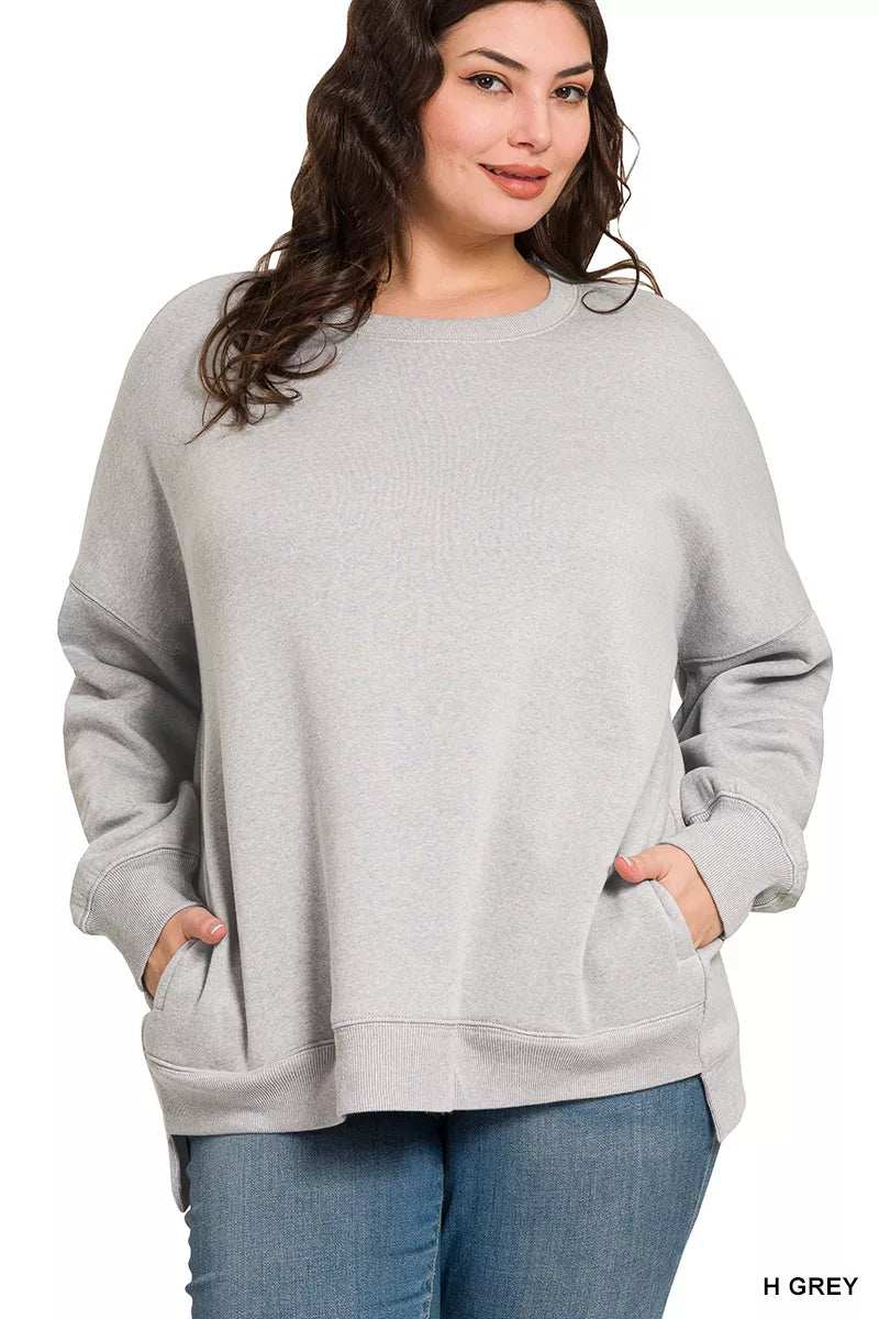 Zenana Full Size Fleece Hi-low Boyfriend Sweatshirts with Pockets Plus Size - Trendsi - Flyclothing LLC