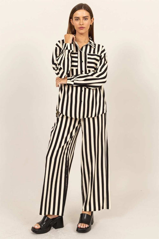 HYFVE Striped Button Up Shirt and Pants Set - Trendsi - Flyclothing LLC