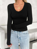 V-Neck Long Sleeve T-Shirt - Trendsi - Flyclothing LLC