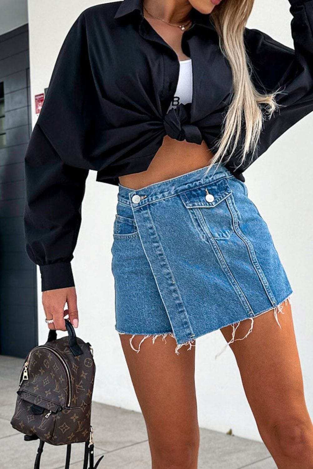 Raw Hem Denim Skorts - Trendsi - Flyclothing LLC