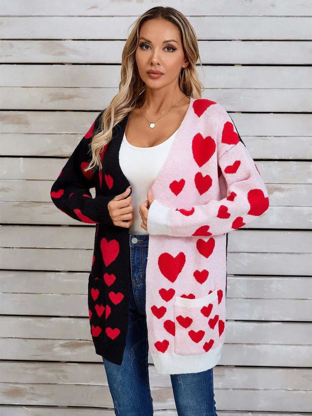 Angel Wings Heart Open Front Long Sleeve Cardigan - Trendsi - Flyclothing LLC