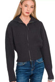 Zenana Ribbed Collared Zip Up Sweater Cardigan - Trendsi - Flyclothing LLC