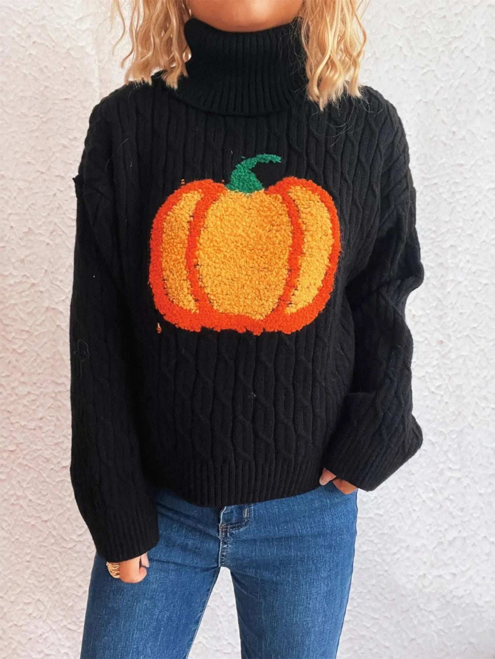 Pumpkin Turtleneck Long Sleeve Sweater - Trendsi - Flyclothing LLC