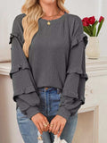 Round Neck Ruffled Long Sleeve Sweatshirt - Trendsi - Flyclothing LLC