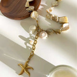 18K Gold-Plated Ocean Theme Necklace with Starfish Pendant - Trendsi - Flyclothing LLC